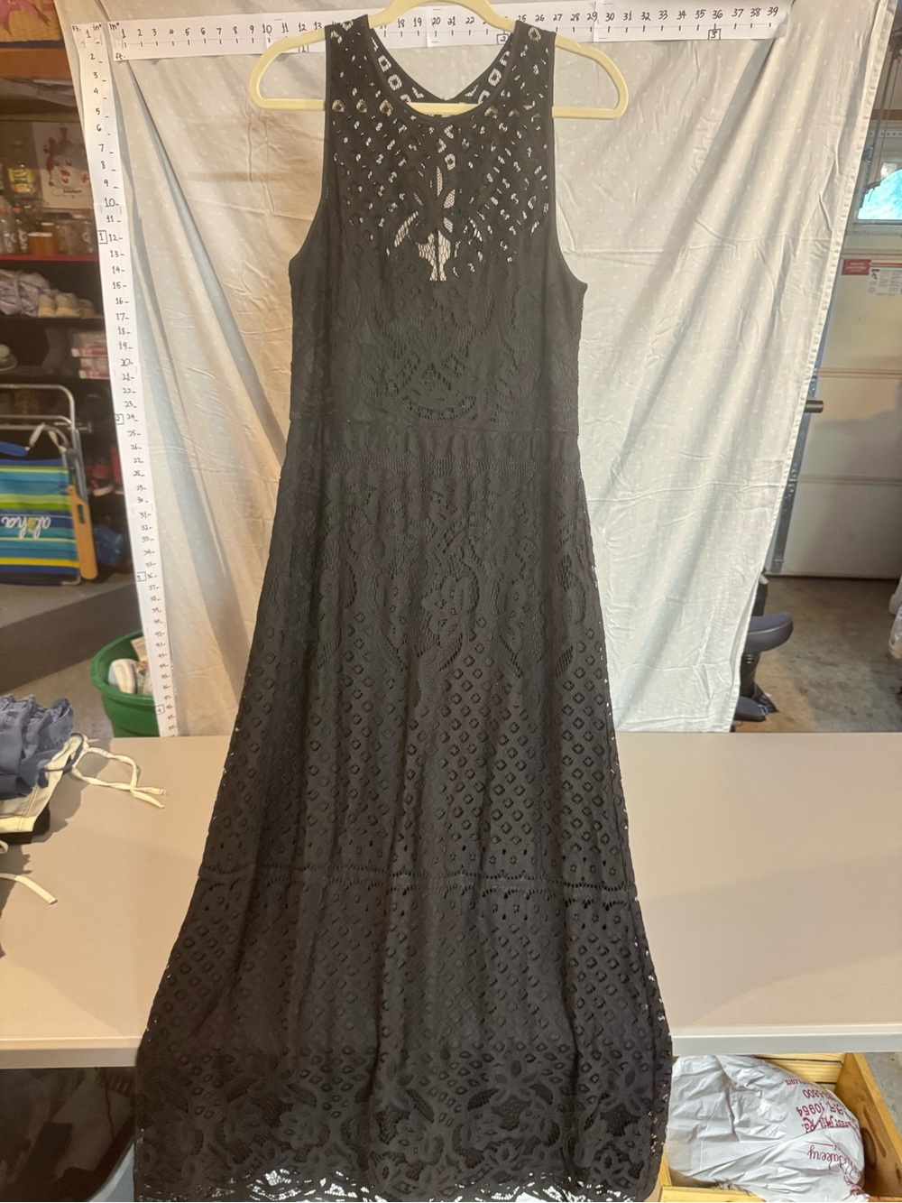 Vera Wang Black Lace High-Neck Maxi Dress